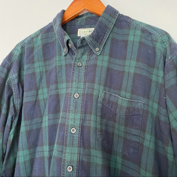 Vintage LL Bean Green Plaid Flannel Long Sleeve Shirt Men’s XXL 2XL - Picture 2 of 6